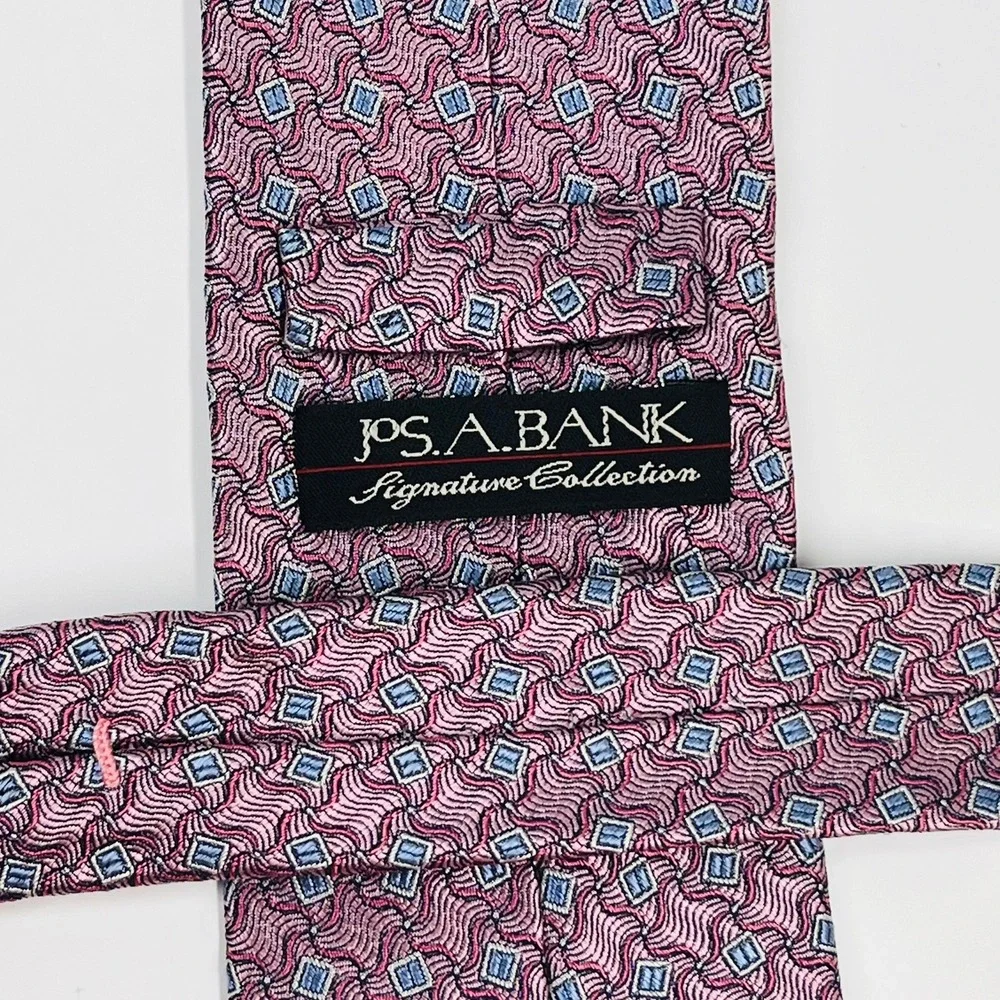 Jos. A. Bank Silk Tie Mens OS Pink Blue Geometric Signature Collection‎ Luxury